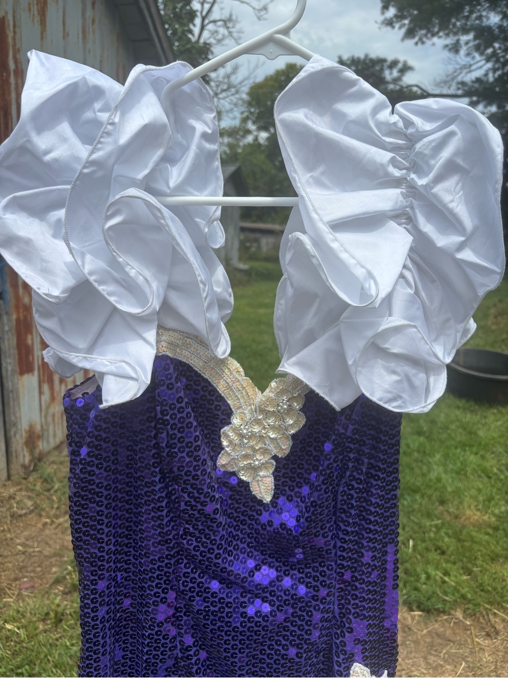 Vintage 80s Loralie Purple Sequin White Taffeta Prom Dress Gown - Size 14 - Picture 4 of 10